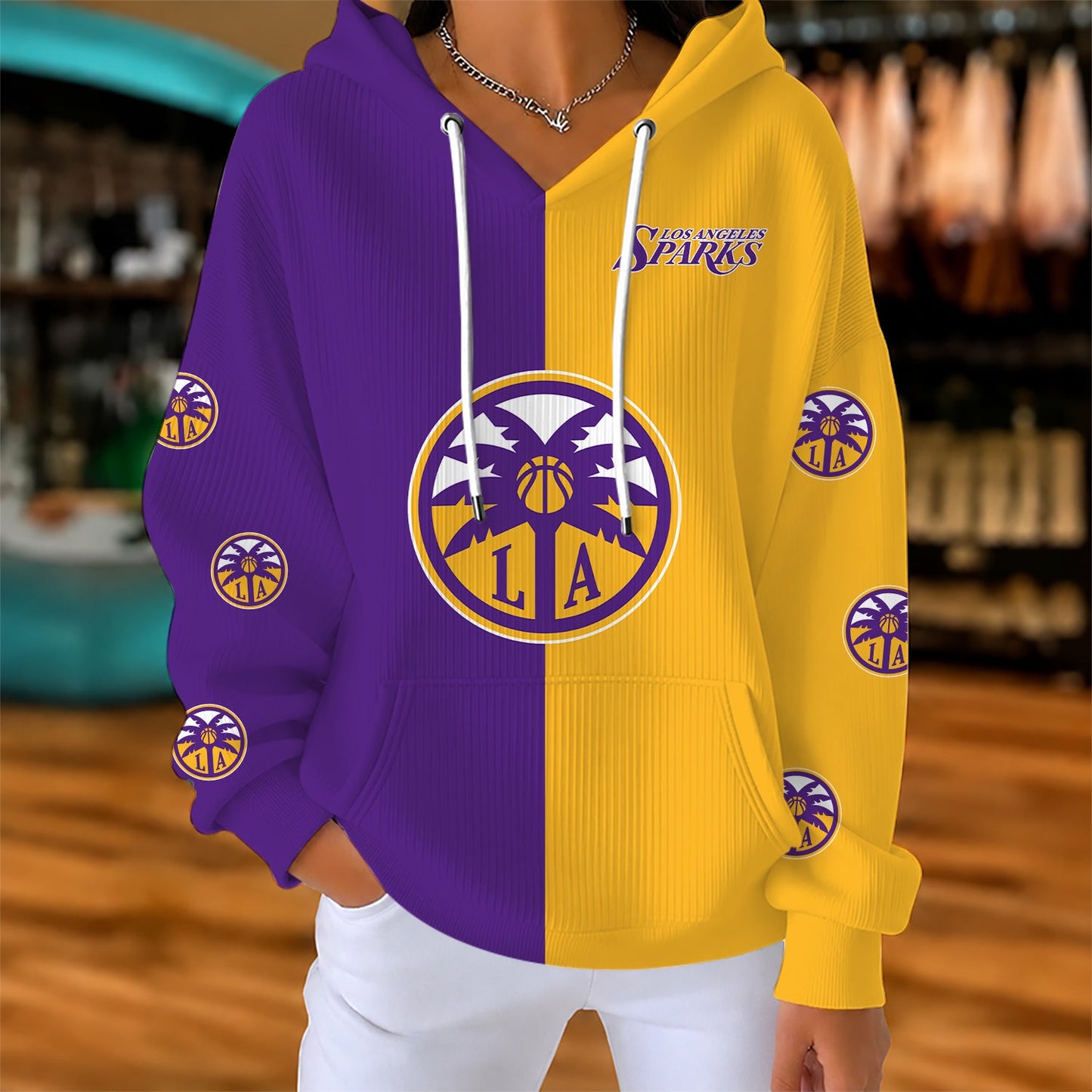 [FAN FAVORITE] NEW CUSTOMIZED WNBA08 LAS LOS ANGELES SPARKS RIBBED HOODIE & SWEATSHIRT
