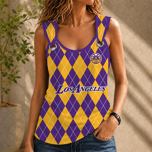 [FAN FAVORITE] NEW CUSTOMIZED WNBA08 LAS LOS ANGELES SPARKS O-RING SHOULDER TANK TOP
