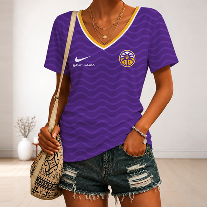 [FAN FAVORITE] NEW CUSTOMIZED WNBA08 LAS LOS ANGELES SPARKS V-NECK FEMALE SHIRT