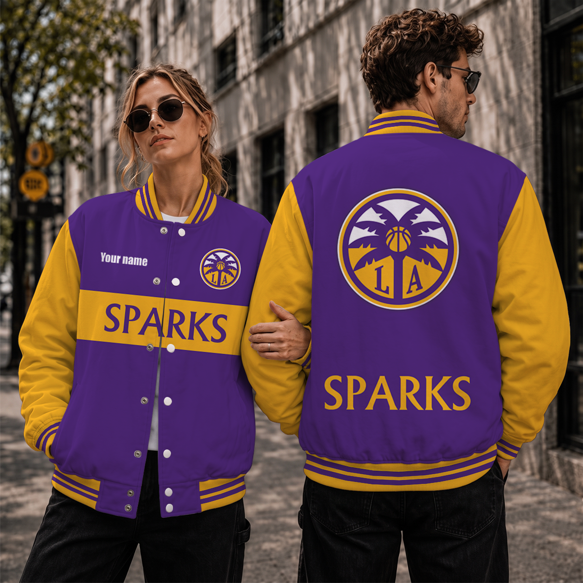 [FAN FAVORITE] NEW CUSTOMIZED WNBA08 LAS LOS ANGELES SPARKS BASEBALL JACKET, SATIN VARSITY JACKET
