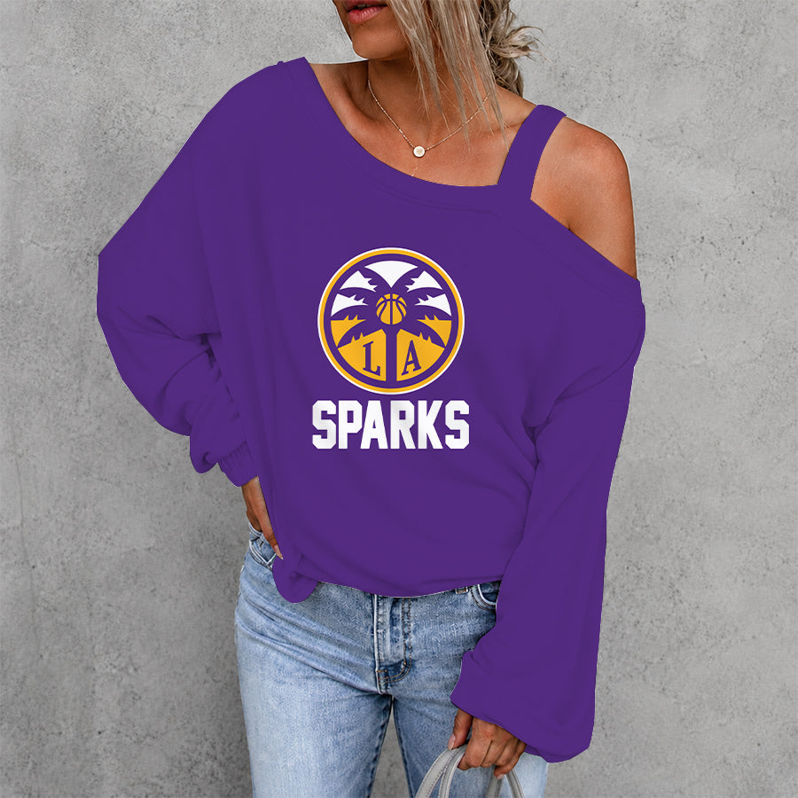 [FAN FAVORITE] NEW CUSTOMIZED WNBA08 LAS LOS ANGELES SPARKS WOMEN'S OFF-SHOULDER LONG SLEEVE SHIRT