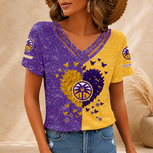 [FAN FAVORITE] NEW CUSTOMIZED WNBA08 LAS LOS ANGELES SPARKS V-NECK SHIRT