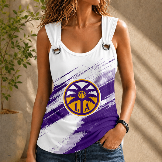 [FAN FAVORITE] NEW CUSTOMIZED WNBA08 LAS LOS ANGELES SPARKS O-RING SHOULDER TANK TOP
