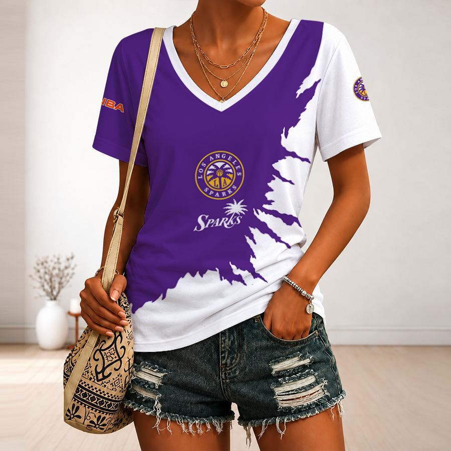 [FAN FAVORITE] NEW CUSTOMIZED WNBA08 LAS LOS ANGELES SPARKS V-NECK FEMALE SHIRT