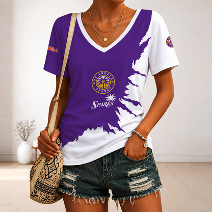 [FAN FAVORITE] NEW CUSTOMIZED WNBA08 LAS LOS ANGELES SPARKS V-NECK FEMALE SHIRT