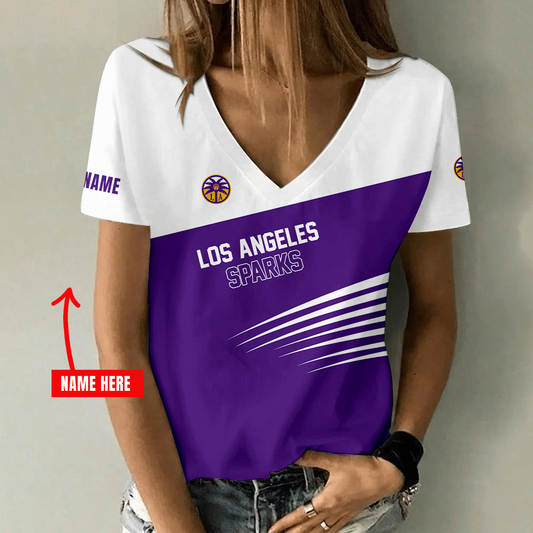 [FAN FAVORITE] NEW CUSTOMIZED WNBA08 LAS LOS ANGELES SPARKS V-NECK FEMALE SHIRT