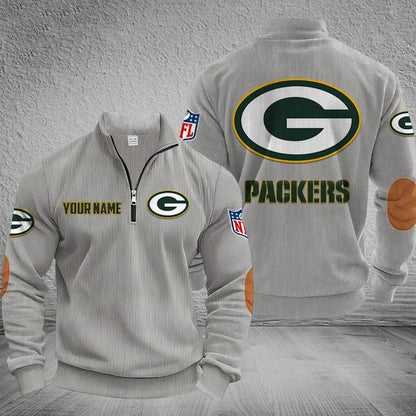 [SPECIAL OFFER] NEW CUSTOMIZED NFL08 GBP GREEN BAY PACKERS MULTICOLOR STRIPED QUATER ZIP SWEATSHIRT