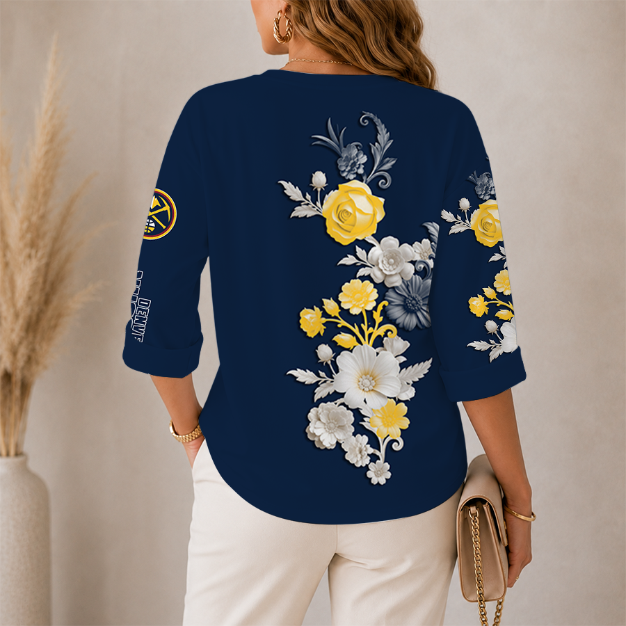 LIMITED EDITION - NEW CUSTOMIZED NBA08 DNU DENVER NUGGETS WOMEN'S V-NECK LONG SLEEVE SHIRT