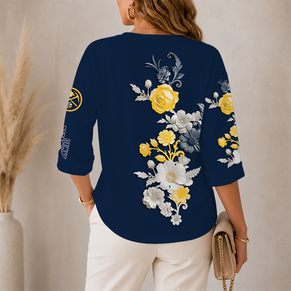 LIMITED EDITION - NEW CUSTOMIZED NBA08 DNU DENVER NUGGETS WOMEN'S V-NECK LONG SLEEVE SHIRT