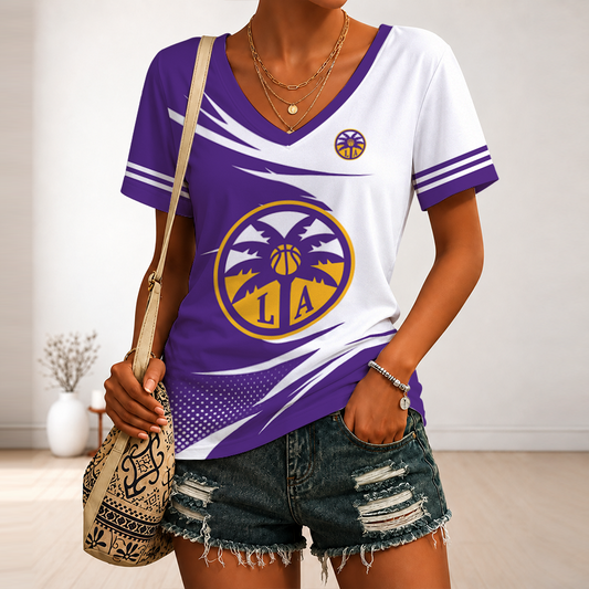 [FAN FAVORITE] NEW CUSTOMIZED WNBA08 LAS LOS ANGELES SPARKS V-NECK FEMALE SHIRT
