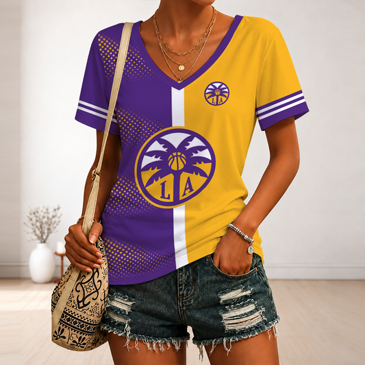 [FAN FAVORITE] NEW CUSTOMIZED WNBA08 LAS LOS ANGELES SPARKS V-NECK FEMALE SHIRT