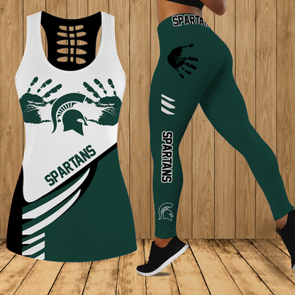 [FAN FAVORITE] NEW CUSTOMIZED NCAA MFF08 MSS MICHIGAN STATE SPARTANS HOLLOW TANK TOP & LEGGINGS SET