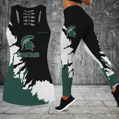 [FAN FAVORITE] NEW CUSTOMIZED NCAA MFF08 MSS MICHIGAN STATE SPARTANS HOLLOW TANK TOP & LEGGINGS SET
