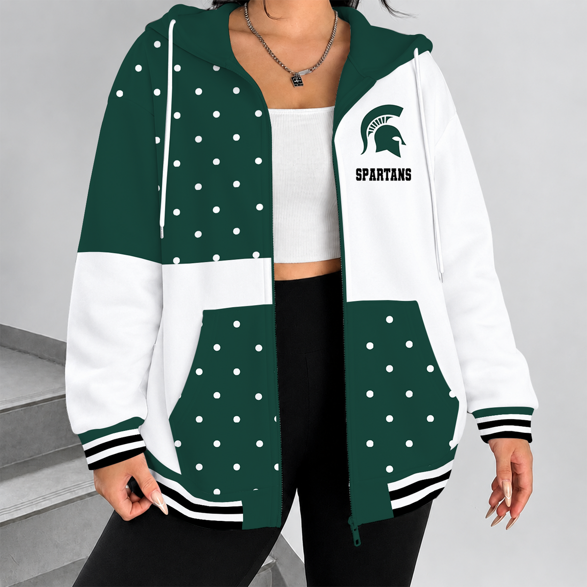 [FAN FAVORITE] NEW CUSTOMIZED NCAA MFF08 MSS MICHIGAN STATE SPARTANS STRAPPY ZIP HOODIE