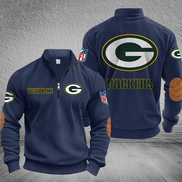 [SPECIAL OFFER] NEW CUSTOMIZED NFL08 GBP GREEN BAY PACKERS MULTICOLOR STRIPED QUATER ZIP SWEATSHIRT