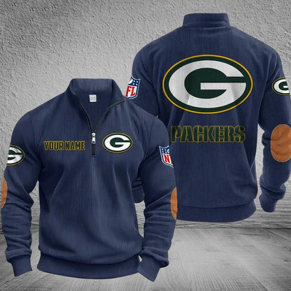[SPECIAL OFFER] NEW CUSTOMIZED NFL08 GBP GREEN BAY PACKERS MULTICOLOR STRIPED QUATER ZIP SWEATSHIRT