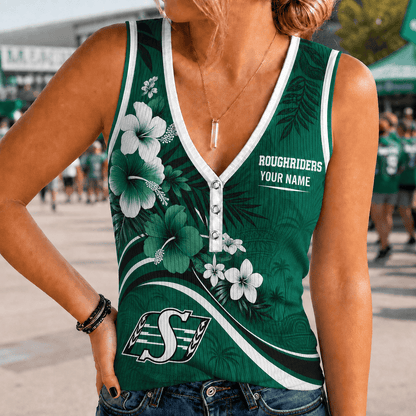 [FAN EXCLUSIVE] NEW CUSTOMIZED CFL08 SSK SASKATCHEWAN ROUGHRIDERS WOMEN'S V-NECK TANK TOP