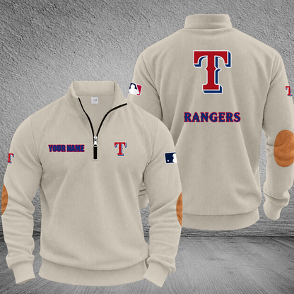 [FLASH SALE] NEW CUSTOMIZED MLB08 TRS TEXAS RANGERS MULTICOLOR STRIPED QUATER ZIP SWEATSHIRT