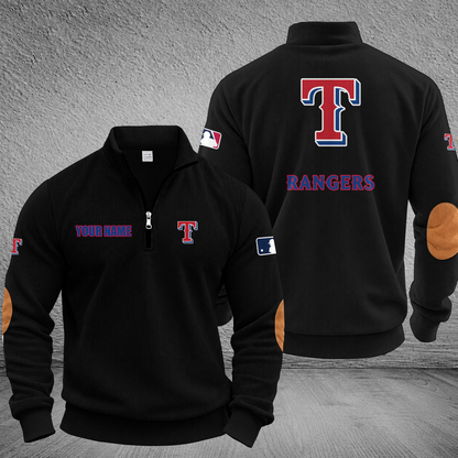 [FLASH SALE] NEW CUSTOMIZED MLB08 TRS TEXAS RANGERS MULTICOLOR STRIPED QUATER ZIP SWEATSHIRT