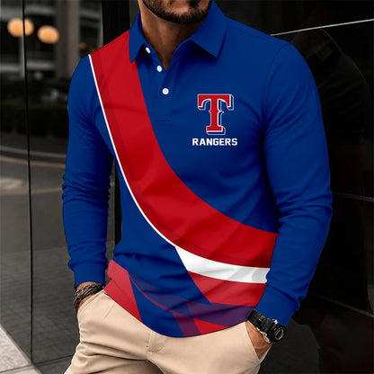 [FLASH SALE] NEW CUSTOMIZED MLB08 TRS TEXAS RANGERS MEN'S LONG SLEEVE POLO
