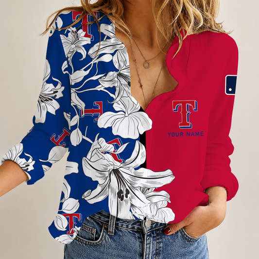 [FLASH SALE] NEW CUSTOMIZED MLB08 TRS TEXAS RANGERS WOMEN CASUAL SHIRT
