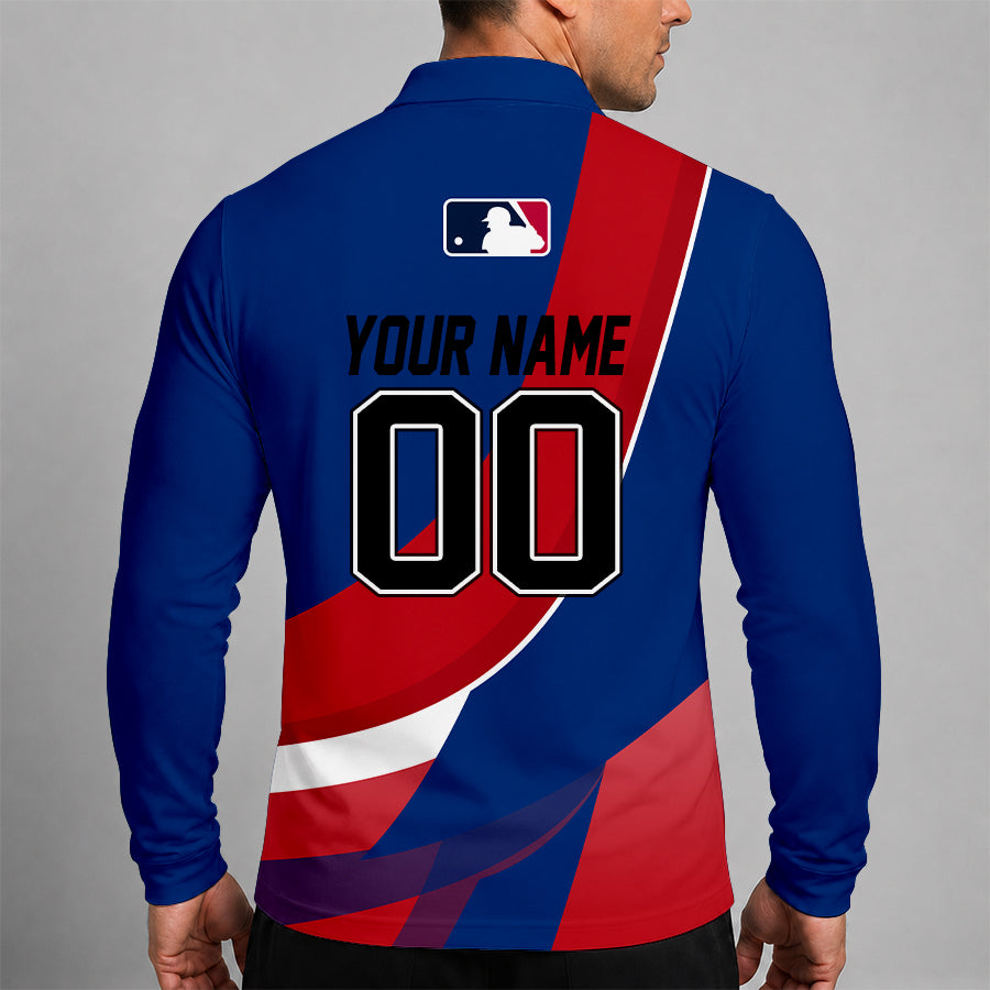[FLASH SALE] NEW CUSTOMIZED MLB08 TRS TEXAS RANGERS MEN'S LONG SLEEVE POLO