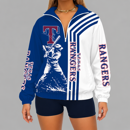 [FLASH SALE] NEW CUSTOMIZED MLB08 TRS TEXAS RANGERS V-NECK ZIPPER SWEATSHIRT JACKET