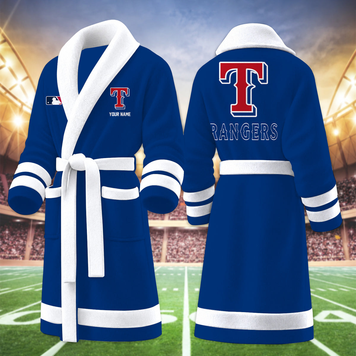 [FLASH SALE] NEW CUSTOMIZED MLB08 TRS TEXAS RANGERS MULTICOLOR FLEECE BATHROBE