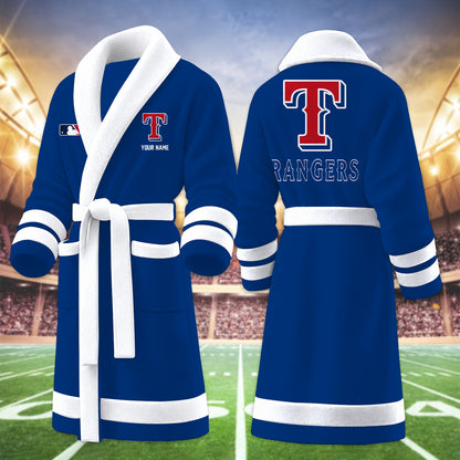 [FLASH SALE] NEW CUSTOMIZED MLB08 TRS TEXAS RANGERS MULTICOLOR FLEECE BATHROBE