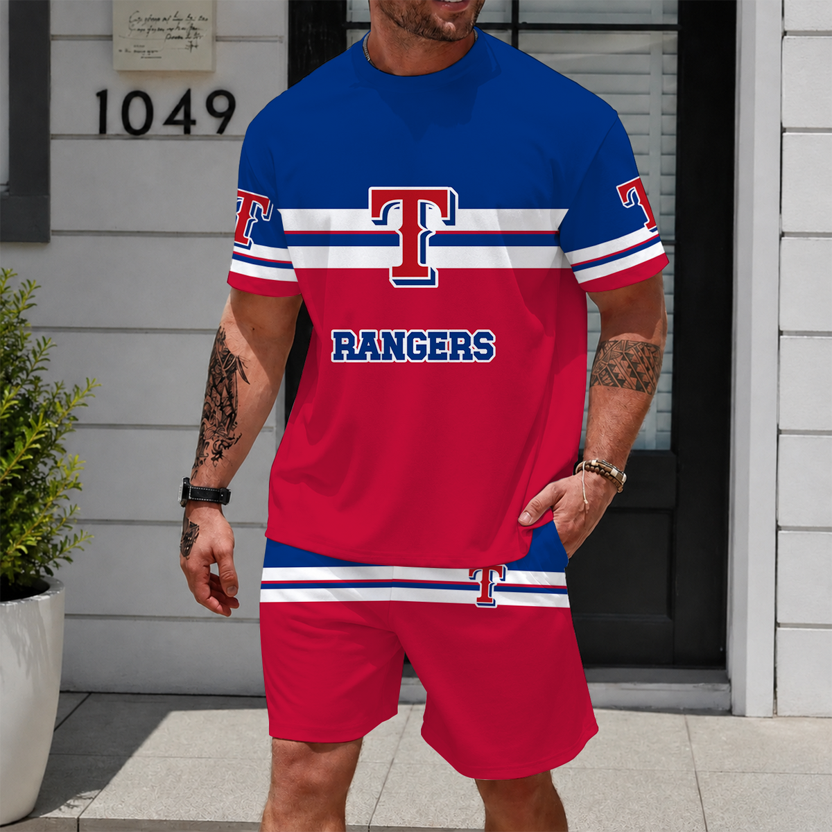 [FLASH SALE] NEW CUSTOMIZED MLB08 TRS TEXAS RANGERS UNISEX T-SHIRT & SHORTS SET
