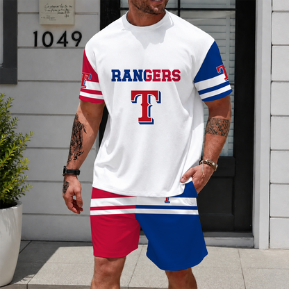 [FLASH SALE] NEW CUSTOMIZED MLB08 TRS TEXAS RANGERS UNISEX T-SHIRT & SHORTS SET