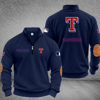 [FLASH SALE] NEW CUSTOMIZED MLB08 TRS TEXAS RANGERS MULTICOLOR STRIPED QUATER ZIP SWEATSHIRT