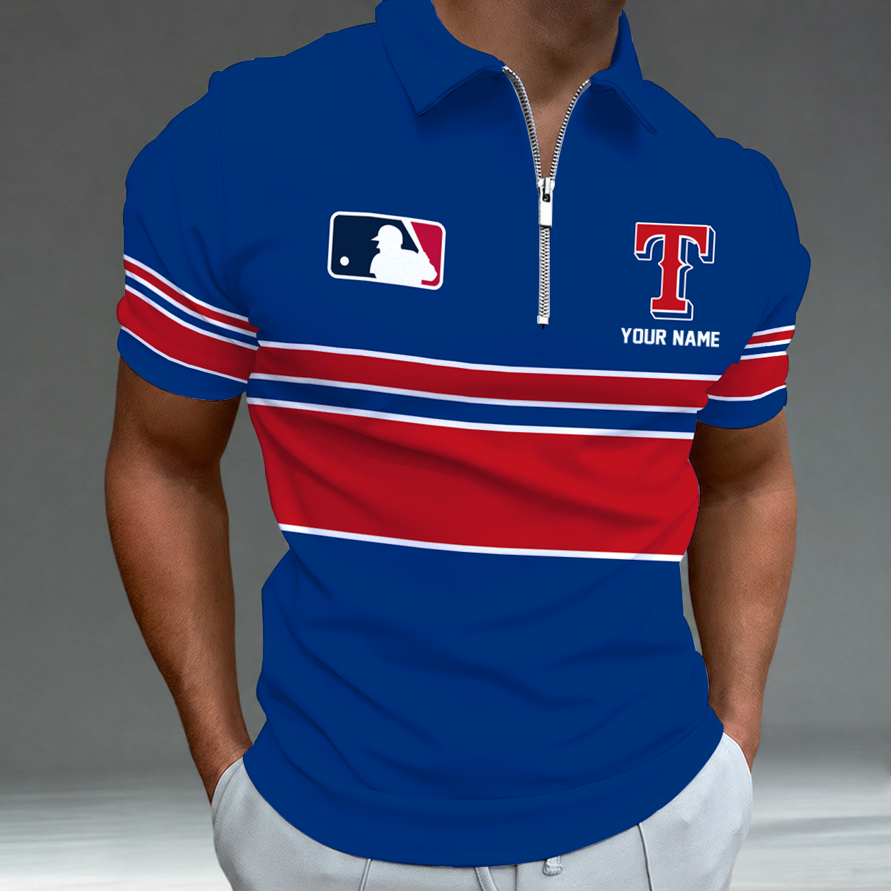 LIMITED EDITION - NEW CUSTOMIZED MLB08 TRS TEXAS RANGERS ZIP POLO SHIRT