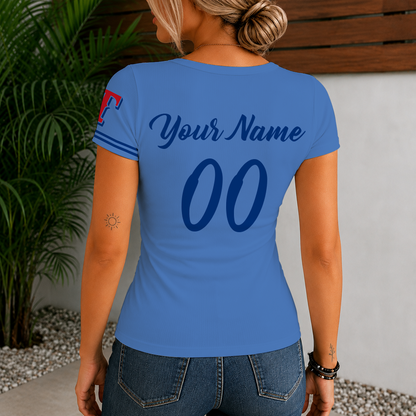 [FLASH SALE] NEW CUSTOMIZED MLB08 TRS TEXAS RANGERS WOMEN'S SHORT SLEEVE HENLEY T-SHIRT