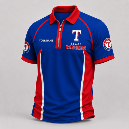 [FLASH SALE] NEW CUSTOMIZED MLB08 TRS TEXAS RANGERS ZIP POLO SHIRT