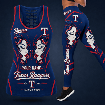 [FLASH SALE] NEW CUSTOMIZED MLB08 TRS TEXAS RANGERS HOLLOW TANK TOP & LEGGINGS SET