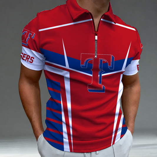 [FLASH SALE] NEW CUSTOMIZED MLB08 TRS TEXAS RANGERS ZIP POLO SHIRT
