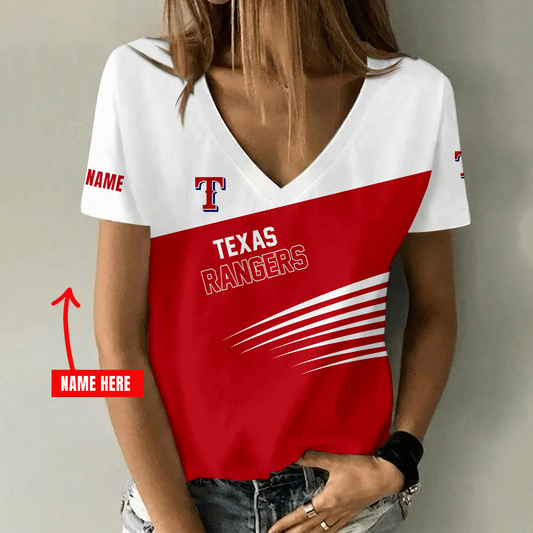 [FLASH SALE] NEW CUSTOMIZED MLB08 TRS TEXAS RANGERS V-NECK FEMALE SHIRT