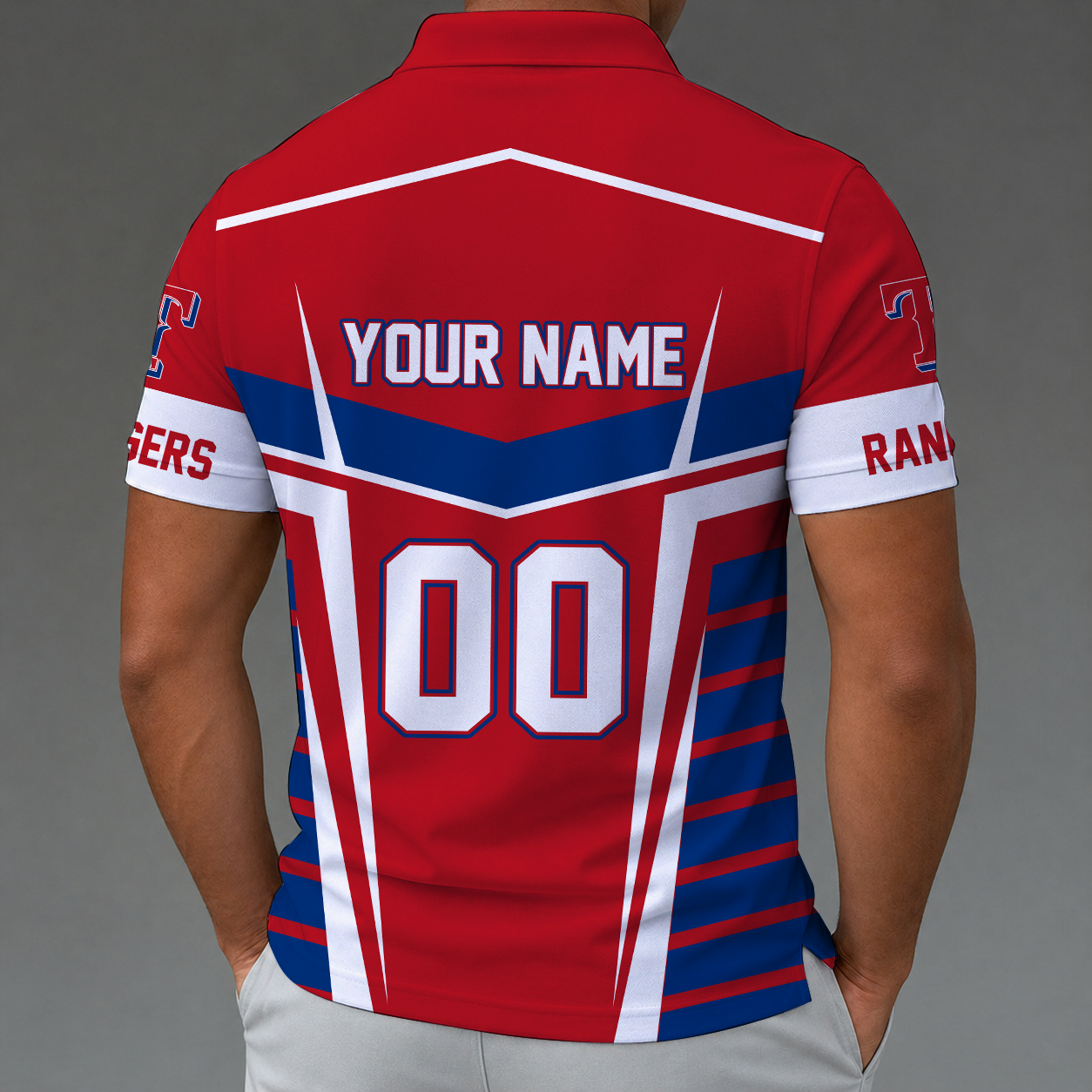 [FLASH SALE] NEW CUSTOMIZED MLB08 TRS TEXAS RANGERS ZIP POLO SHIRT