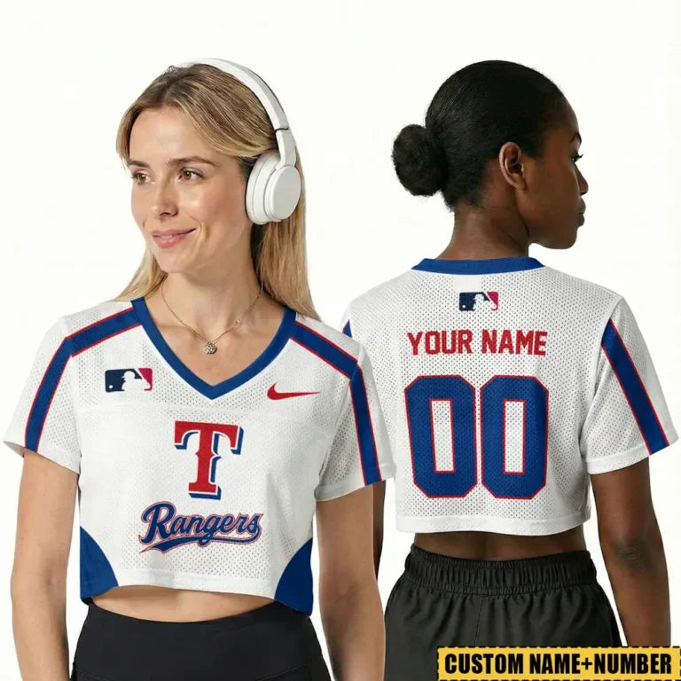 [FLASH SALE] NEW CUSTOMIZED MLB08 TRS TEXAS RANGERS V-NECK JERSEY CROP TOP