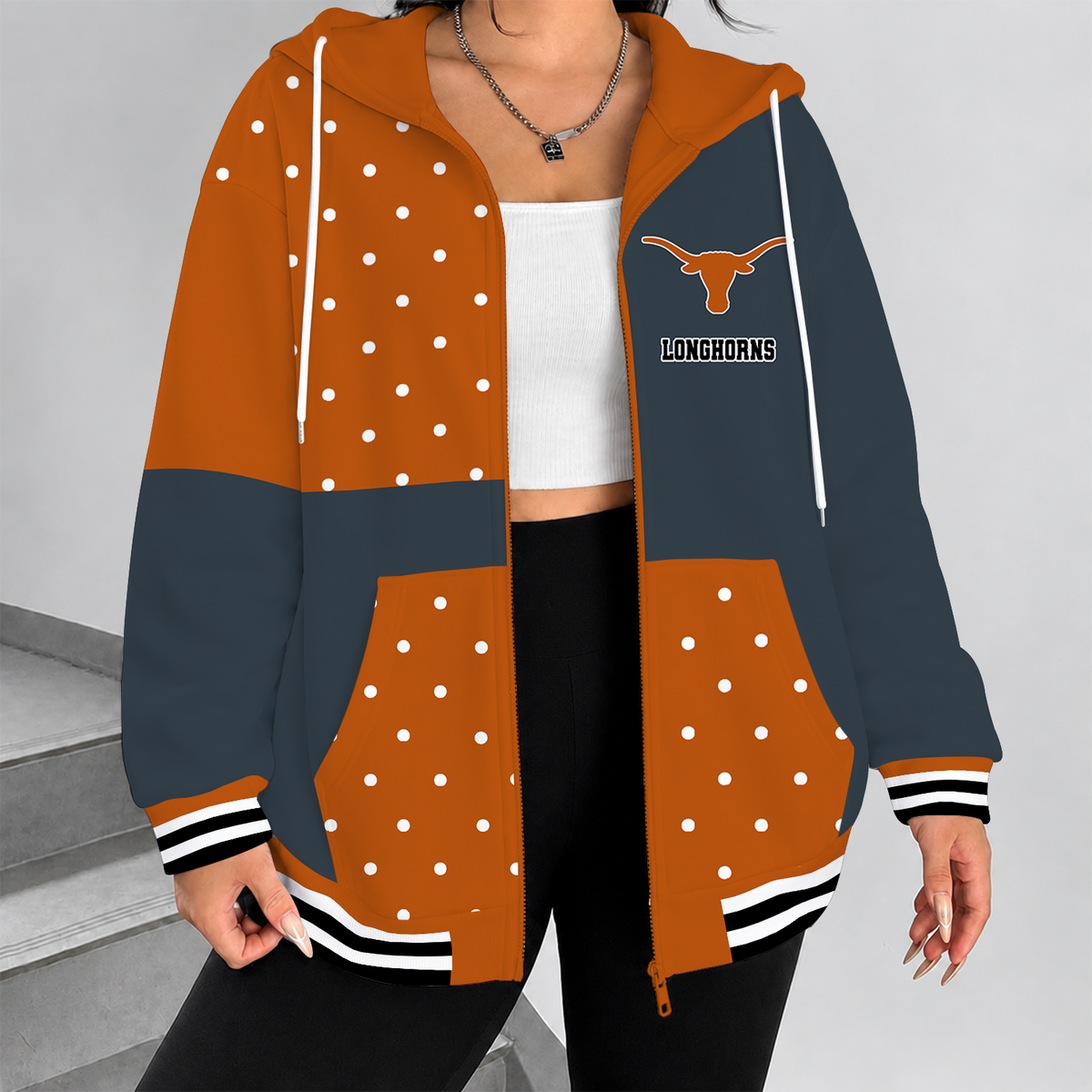 [FAN FAVORITE] NEW CUSTOMIZED NCAA MAM08 TXL TEXAS LONGHORNS STRAPPY ZIP HOODIE