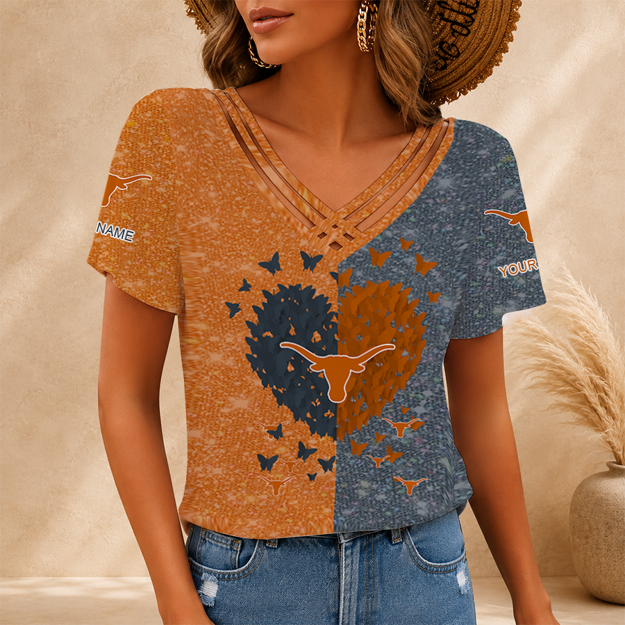 [FAN FAVORITE] NEW CUSTOMIZED NCAA MAM08 TXL TEXAS LONGHORNS V-NECK SHIRT