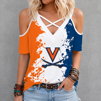[FAN FAVORITE] NEW CUSTOMIZED NCAA CFH08 VIC VIRGINIA CAVALIERS CRISS CROSS V-NECK TOP
