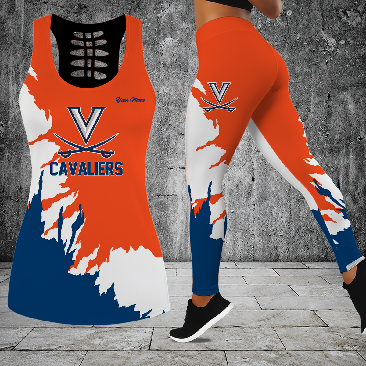 [FAN FAVORITE] NEW CUSTOMIZED NCAA CFH08 VIC VIRGINIA CAVALIERS HOLLOW TANK TOP & LEGGINGS SET