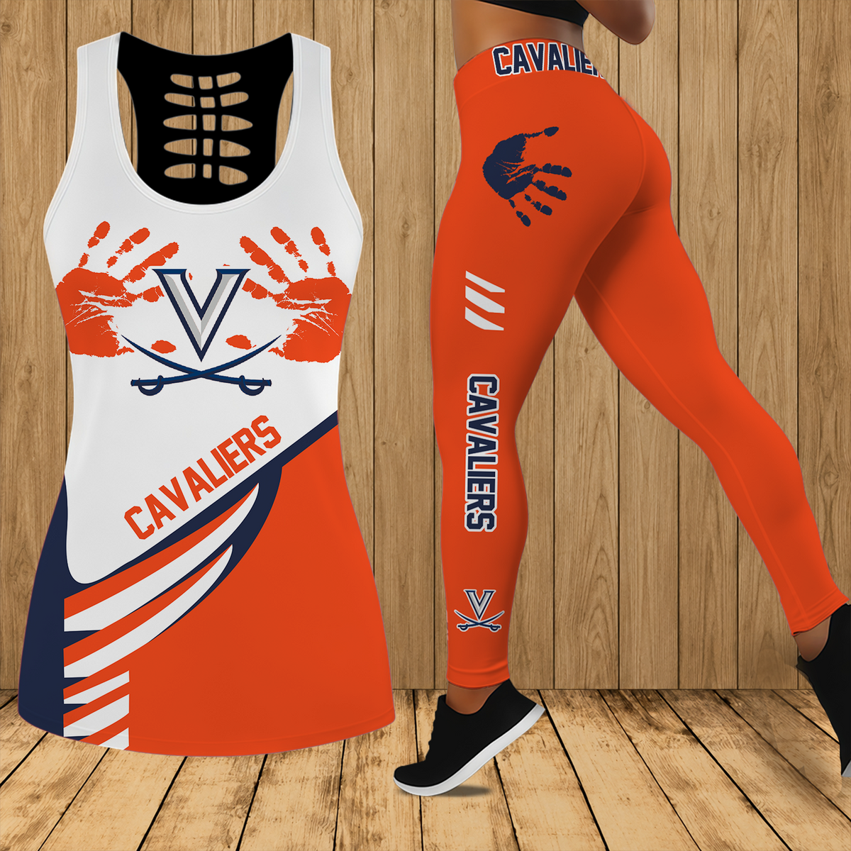 [FAN FAVORITE] NEW CUSTOMIZED NCAA CFH08 VIC VIRGINIA CAVALIERS HOLLOW TANK TOP & LEGGINGS SET