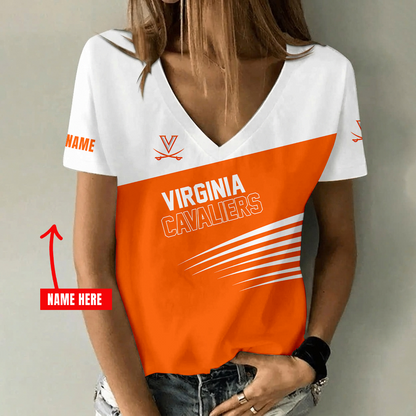 [FAN FAVORITE] NEW CUSTOMIZED NCAA CFH08 VIC VIRGINIA CAVALIERS V-NECK FEMALE SHIRT