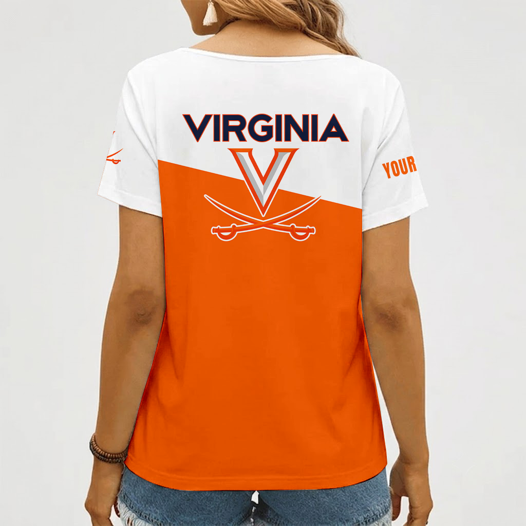 [FAN FAVORITE] NEW CUSTOMIZED NCAA CFH08 VIC VIRGINIA CAVALIERS V-NECK FEMALE SHIRT