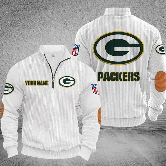 [SPECIAL OFFER] NEW CUSTOMIZED NFL08 GBP GREEN BAY PACKERS MULTICOLOR STRIPED QUATER ZIP SWEATSHIRT