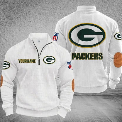 [SPECIAL OFFER] NEW CUSTOMIZED NFL08 GBP GREEN BAY PACKERS MULTICOLOR STRIPED QUATER ZIP SWEATSHIRT