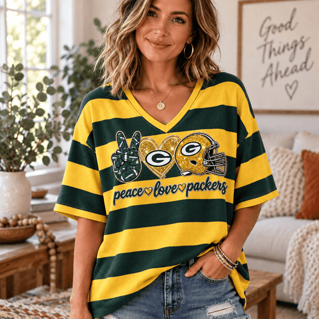 [SPECIAL OFFER] NEW CUSTOMIZED NFL08 GBP GREEN BAY PACKERS WOMEN'S HEART V-NECK LONG SLEEVE SHIRT